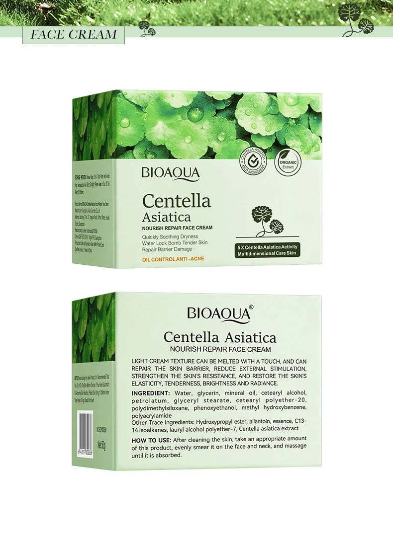 BIOAQUA Crema Facial con Centella Asiatica – Hidratante y Reparadora para Todo Tipo de Piel